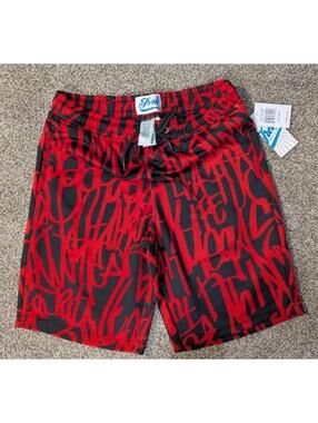 Fresh by Drill Clothing Co Graffiti Print Shorts Small NWT Red Black D2307-Y3087